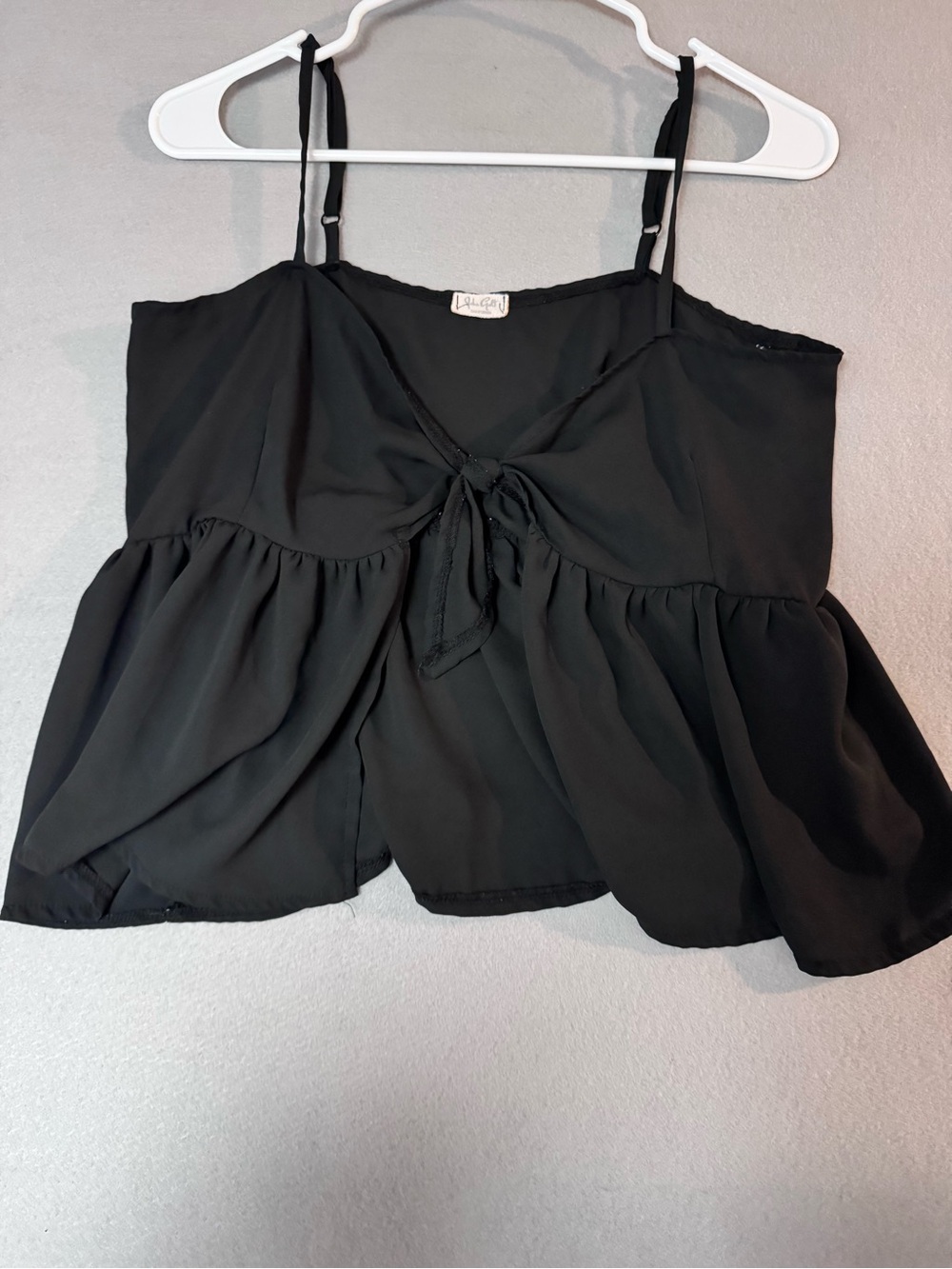 John Galt/Brandy Melville Black Tie-Front Peplum Cami